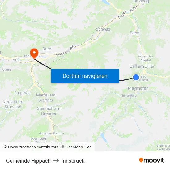 Gemeinde Hippach to Innsbruck map