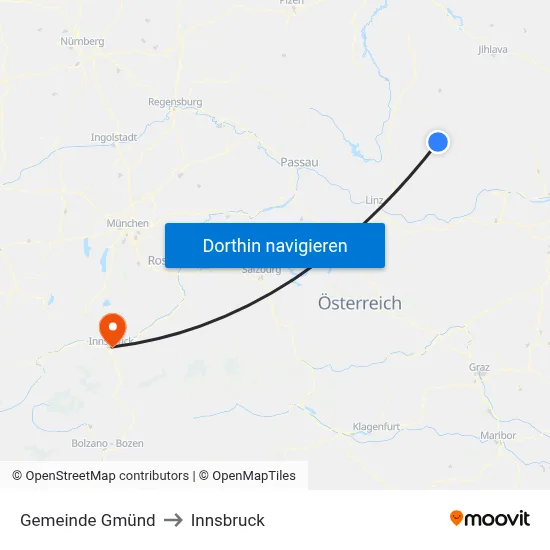 Gemeinde Gmünd to Innsbruck map