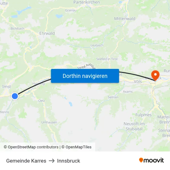 Gemeinde Karres to Innsbruck map