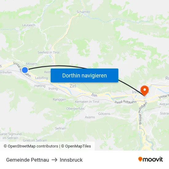Gemeinde Pettnau to Innsbruck map