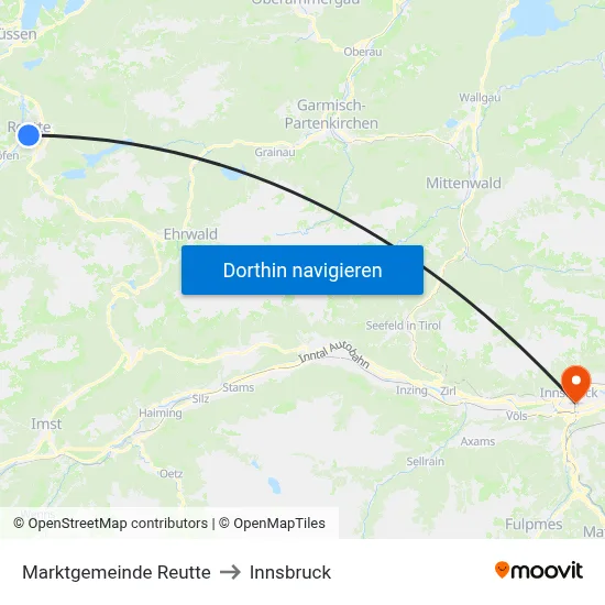 Marktgemeinde Reutte to Innsbruck map