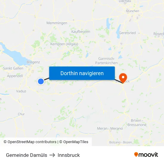 Gemeinde Damüls to Innsbruck map