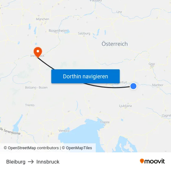 Bleiburg to Innsbruck map