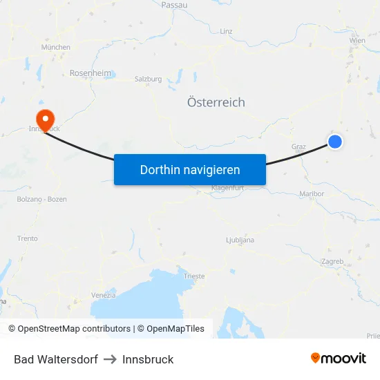 Bad Waltersdorf to Innsbruck map