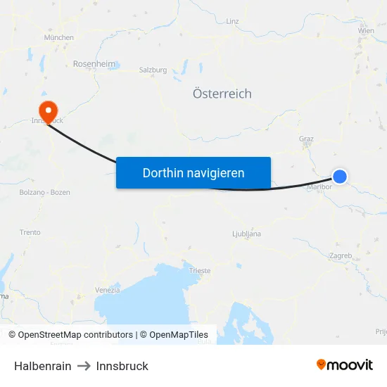 Halbenrain to Innsbruck map