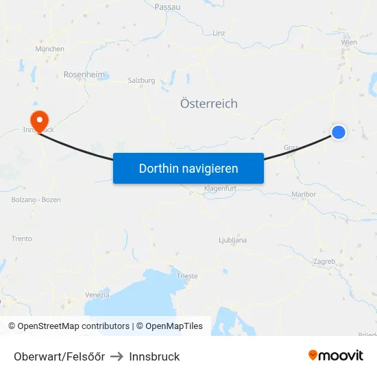 Oberwart/Felsőőr to Innsbruck map