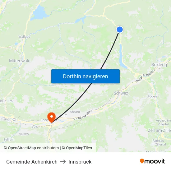Gemeinde Achenkirch to Innsbruck map