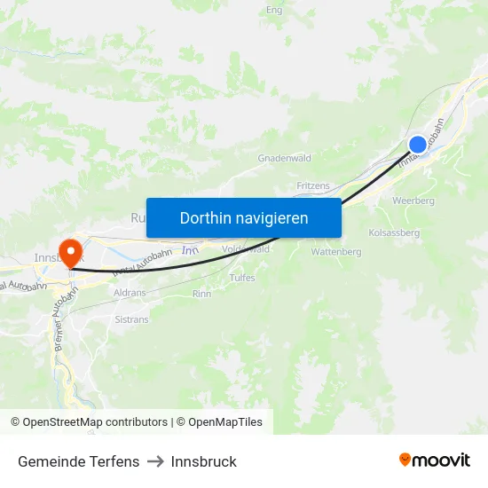 Gemeinde Terfens to Innsbruck map