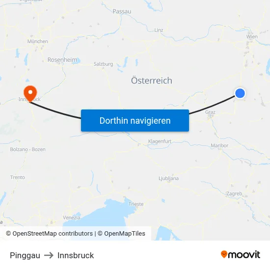 Pinggau to Innsbruck map