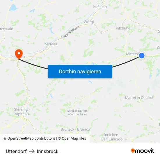 Uttendorf to Innsbruck map