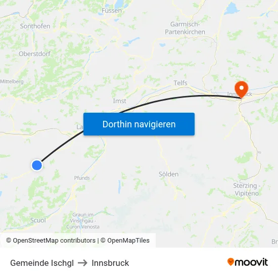 Gemeinde Ischgl to Innsbruck map