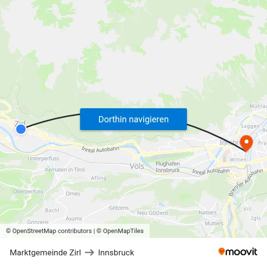 Marktgemeinde Zirl to Innsbruck map