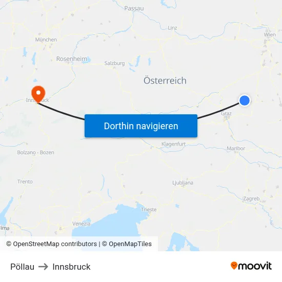 Pöllau to Innsbruck map