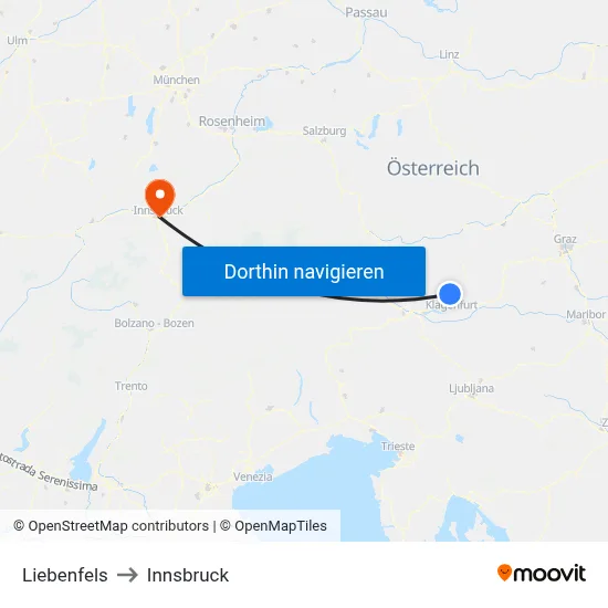 Liebenfels to Innsbruck map