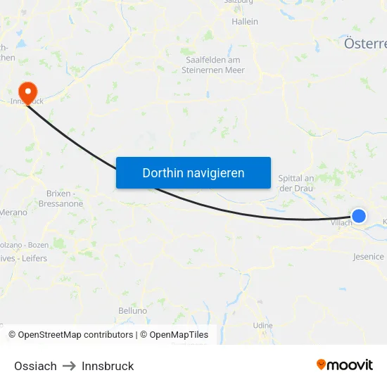 Ossiach to Innsbruck map