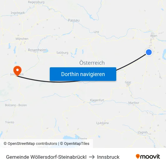 Gemeinde Wöllersdorf-Steinabrückl to Innsbruck map