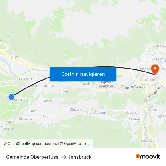 Gemeinde Oberperfuss to Innsbruck map
