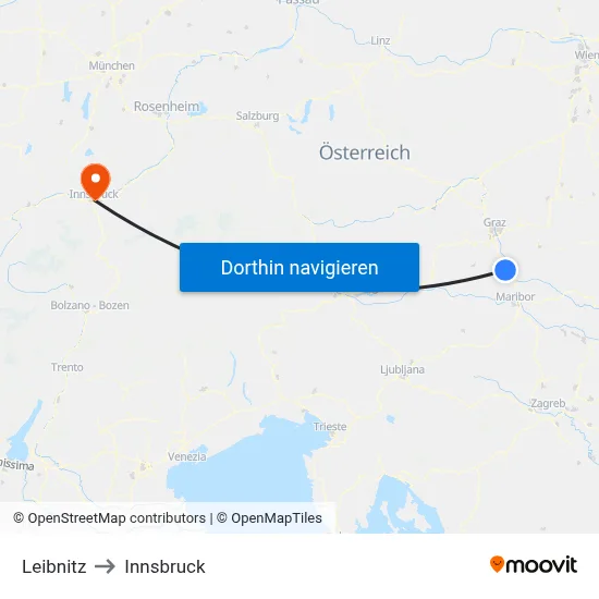 Leibnitz to Innsbruck map