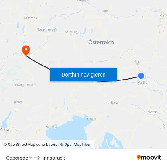 Gabersdorf to Innsbruck map