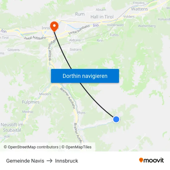 Gemeinde Navis to Innsbruck map
