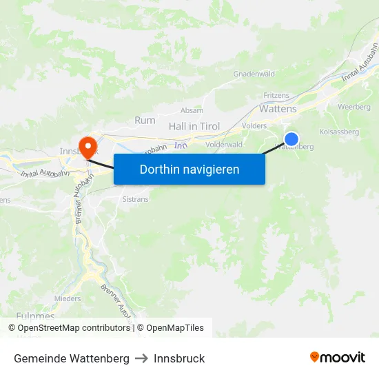 Gemeinde Wattenberg to Innsbruck map