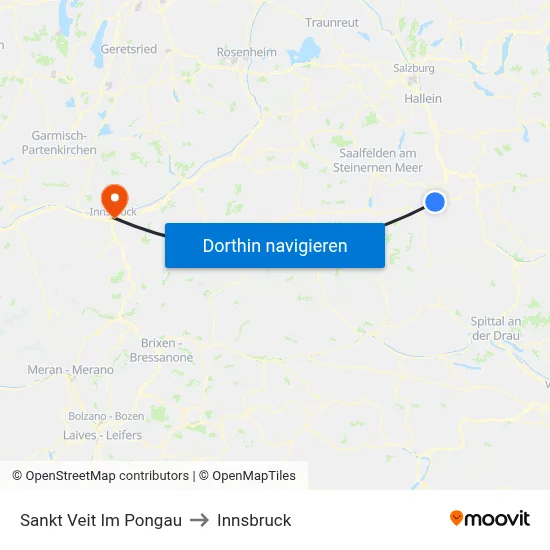 Sankt Veit Im Pongau to Innsbruck map