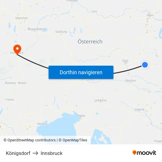 Königsdorf to Innsbruck map