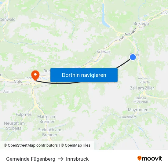 Gemeinde Fügenberg to Innsbruck map
