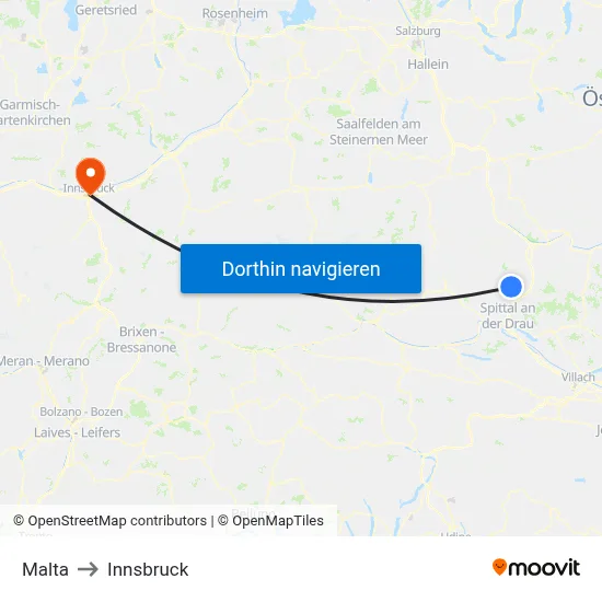 Malta to Innsbruck map