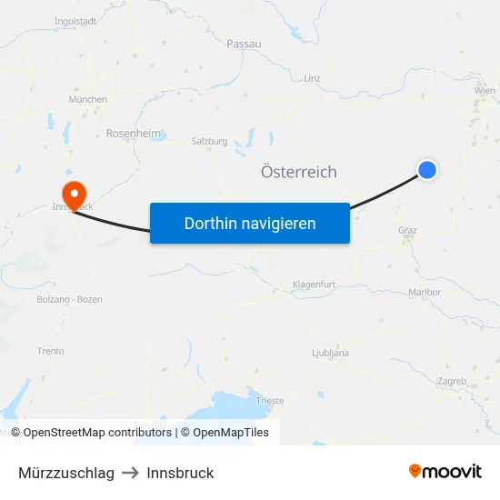 Mürzzuschlag to Innsbruck map