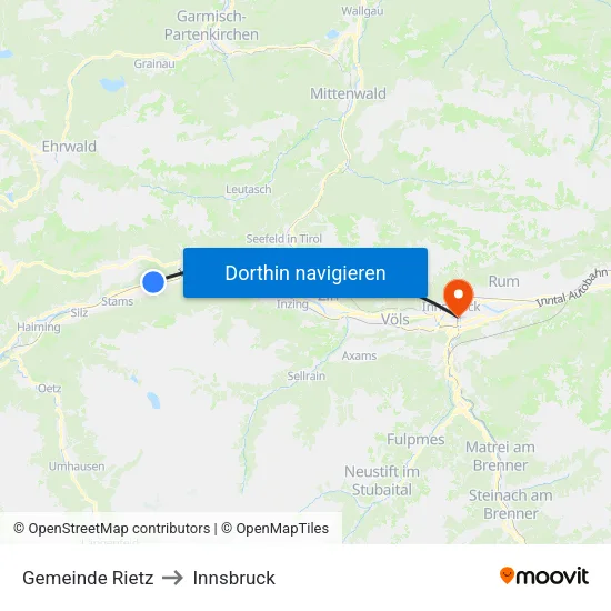 Gemeinde Rietz to Innsbruck map