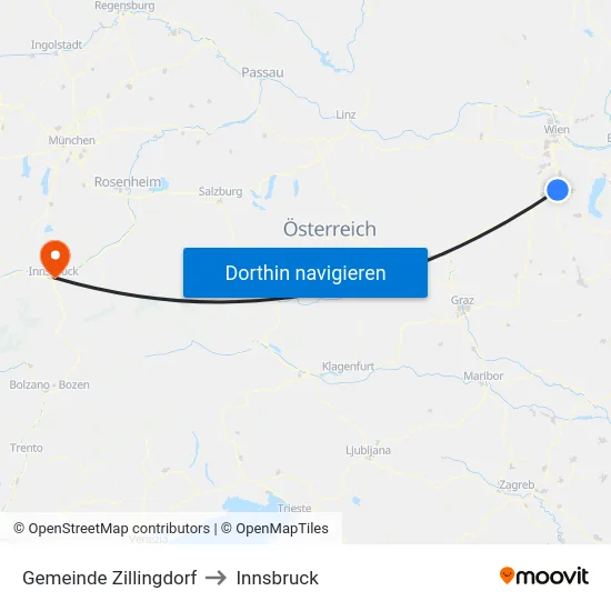 Gemeinde Zillingdorf to Innsbruck map