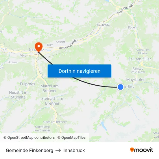 Gemeinde Finkenberg to Innsbruck map