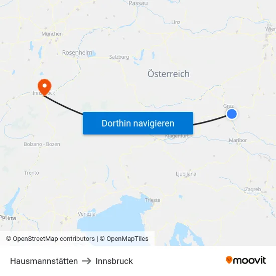 Hausmannstätten to Innsbruck map