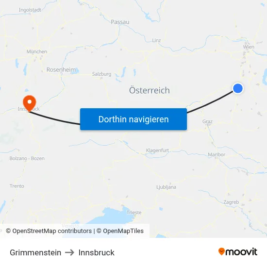 Grimmenstein to Innsbruck map