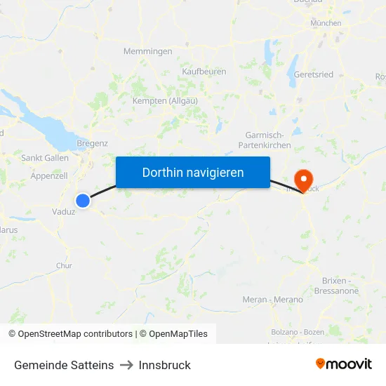 Gemeinde Satteins to Innsbruck map