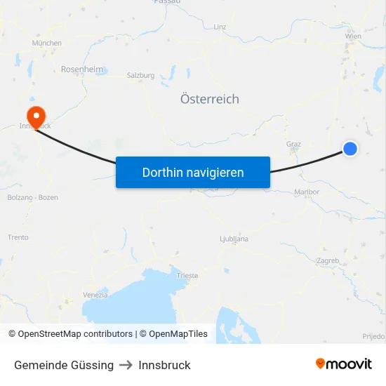 Gemeinde Güssing to Innsbruck map