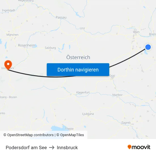 Podersdorf am See to Innsbruck map
