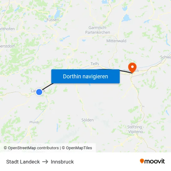 Stadt Landeck to Innsbruck map