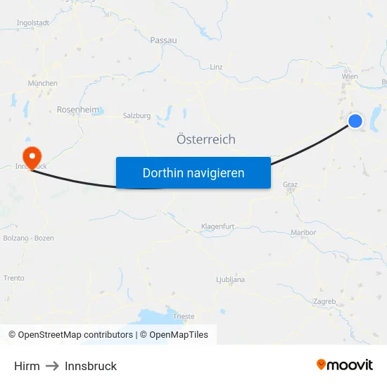 Hirm to Innsbruck map