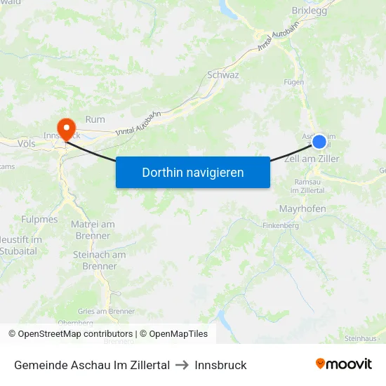 Gemeinde Aschau Im Zillertal to Innsbruck map