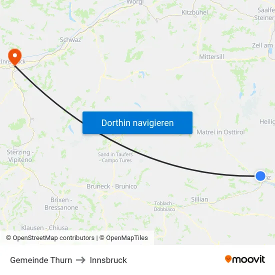 Gemeinde Thurn to Innsbruck map