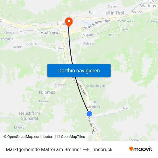 Marktgemeinde Matrei am Brenner to Innsbruck map