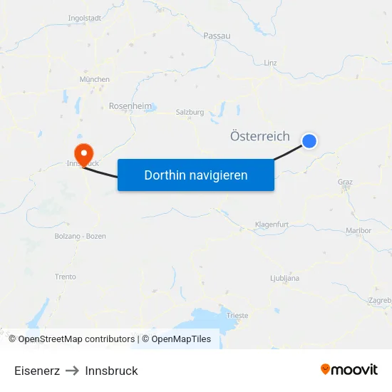 Eisenerz to Innsbruck map