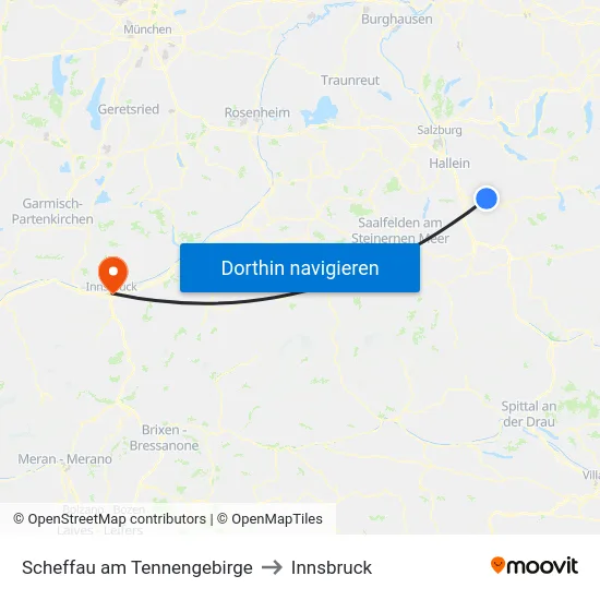 Scheffau am Tennengebirge to Innsbruck map