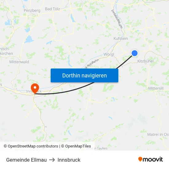 Gemeinde Ellmau to Innsbruck map