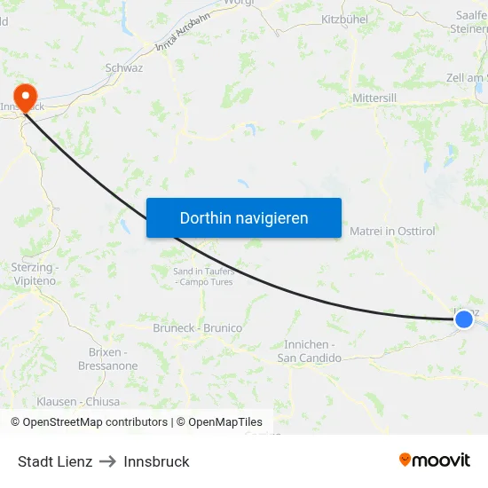 Stadt Lienz to Innsbruck map