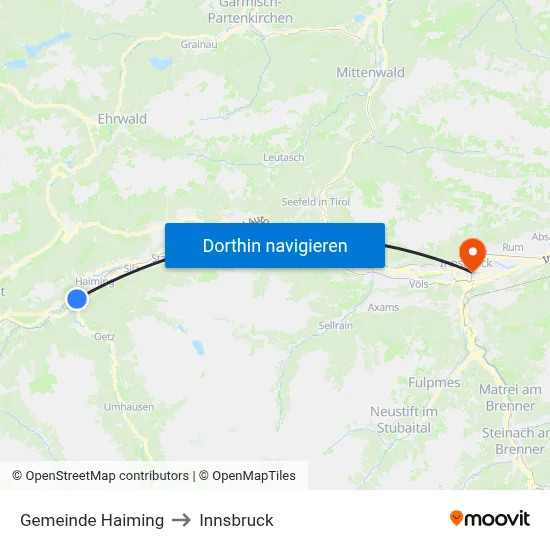 Gemeinde Haiming to Innsbruck map
