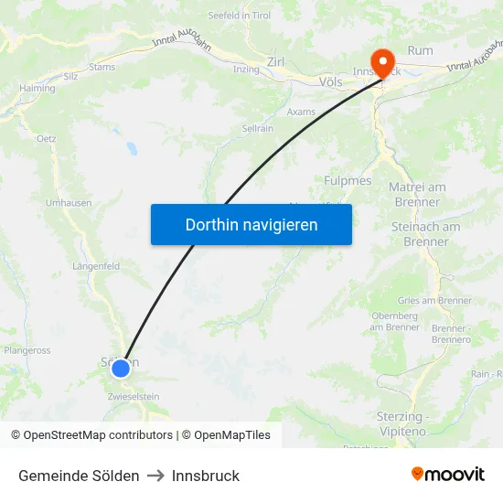 Gemeinde Sölden to Innsbruck map