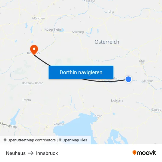 Neuhaus to Innsbruck map